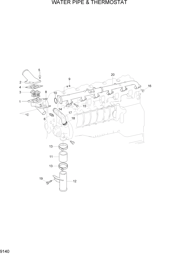 Схема запчастей Hyundai R370LC7 - PAGE 9140 WATER PIPE & THERMOSTAT ДВИГАТЕЛЬ БАЗА