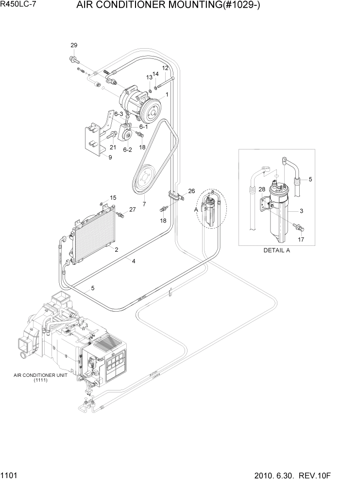 Схема запчастей Hyundai R450LC7 - PAGE 1101 AIR CONDITIONER MOUNTING(#1029-) СИСТЕМА ДВИГАТЕЛЯ