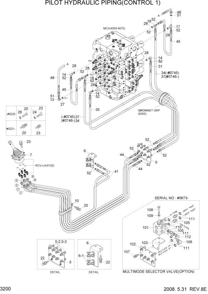 Схема запчастей Hyundai R450LC7 - PAGE 3200 PILOT HYDRAULIC PIPING(CONTROL 1) ГИДРАВЛИЧЕСКАЯ СИСТЕМА