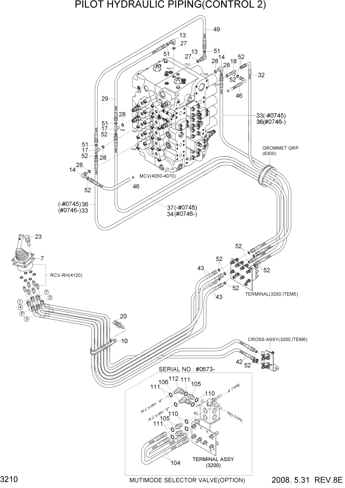 Схема запчастей Hyundai R450LC7 - PAGE 3210 PILOT HYDRAULIC PIPING(CONTROL 2) ГИДРАВЛИЧЕСКАЯ СИСТЕМА