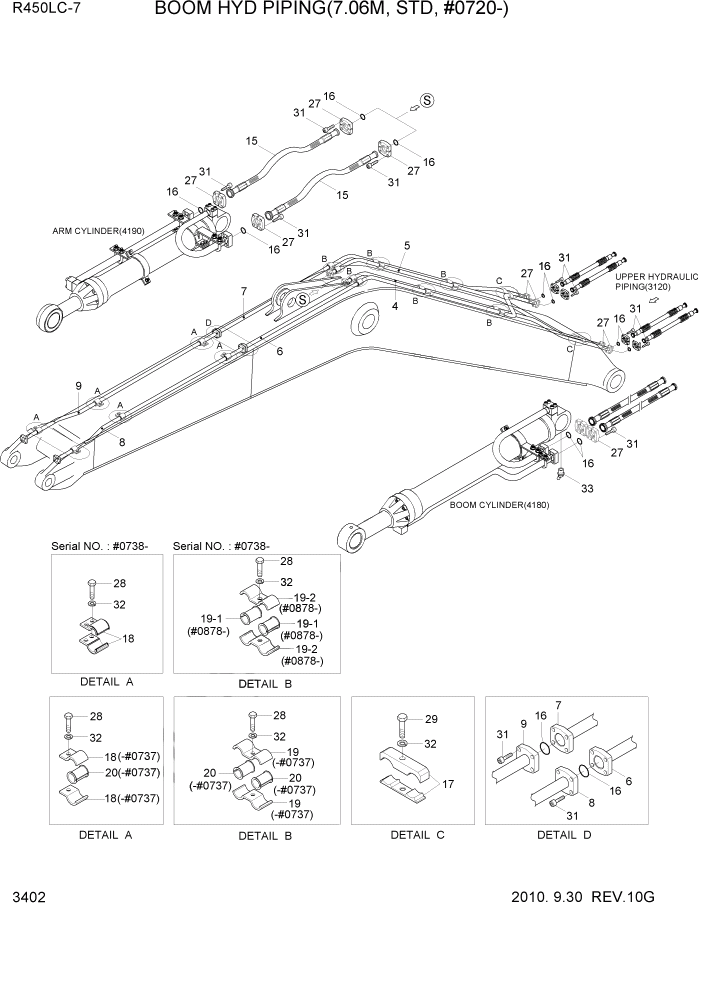 Схема запчастей Hyundai R450LC7 - PAGE 3402 BOOM HYD PIPING(7.06M, STD, #0720-) ГИДРАВЛИЧЕСКАЯ СИСТЕМА