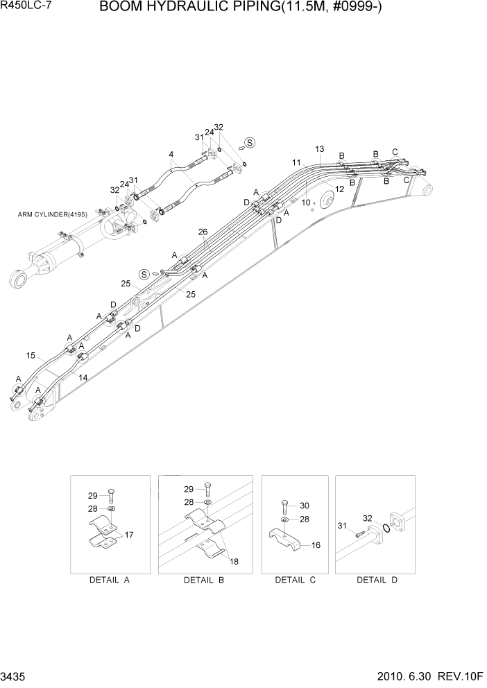 Схема запчастей Hyundai R450LC7 - PAGE 3435 BOOM HYDRAULIC PIPING(11.5M, #0999-) ГИДРАВЛИЧЕСКАЯ СИСТЕМА