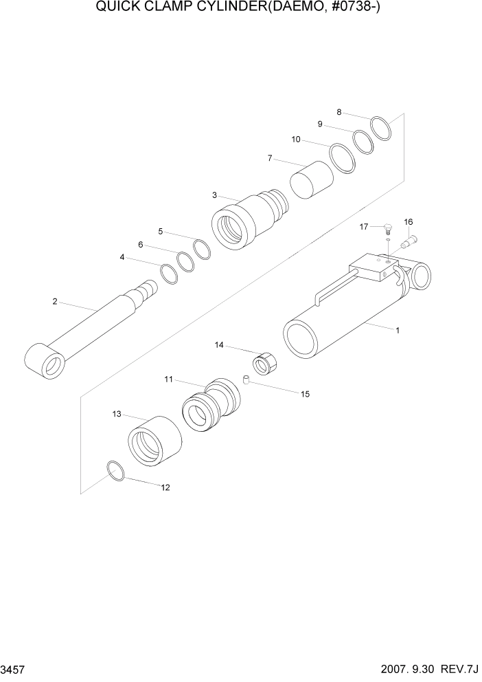 Схема запчастей Hyundai R450LC7 - PAGE 3457 QUICK CLAMP CYLINDER(DAEMO, #0738-) ГИДРАВЛИЧЕСКАЯ СИСТЕМА