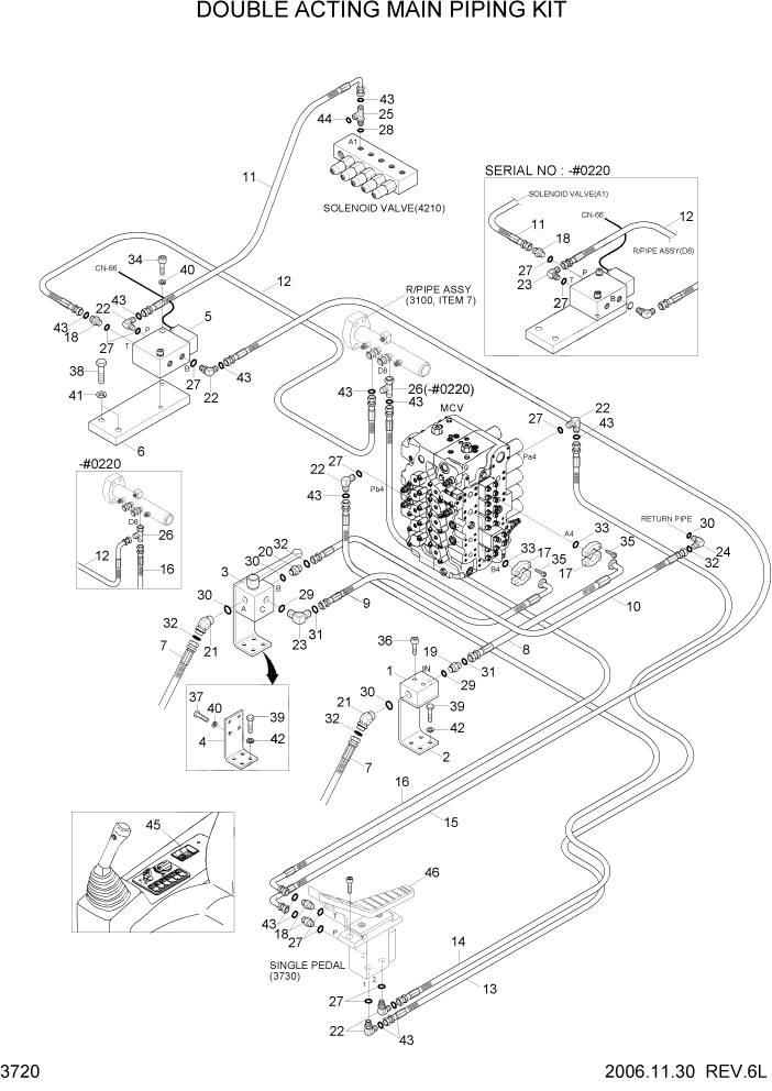 Схема запчастей Hyundai R450LC7 - PAGE 3720 DOUBLE ACTING MAIN PIPING KIT ГИДРАВЛИЧЕСКАЯ СИСТЕМА