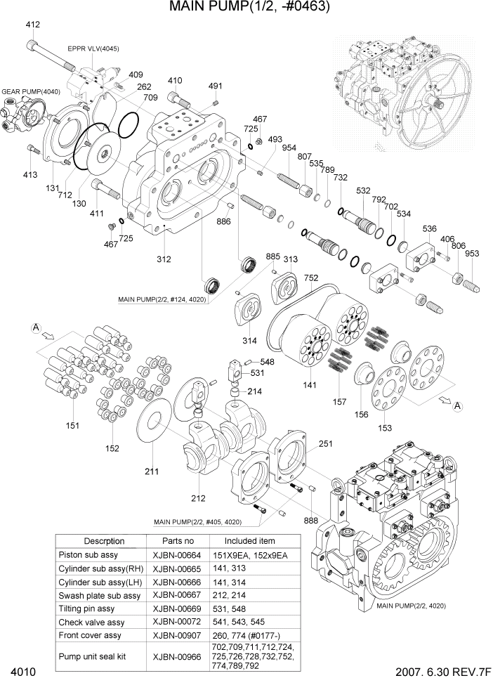 Схема запчастей Hyundai R450LC7 - PAGE 4010 MAIN PUMP(1/2, -#0463) ГИДРАВЛИЧЕСКИЕ КОМПОНЕНТЫ