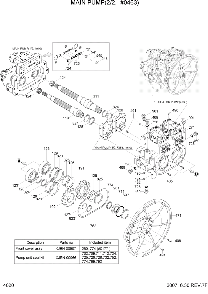 Схема запчастей Hyundai R450LC7 - PAGE 4020 MAIN PUMP(2/2, -#0463) ГИДРАВЛИЧЕСКИЕ КОМПОНЕНТЫ