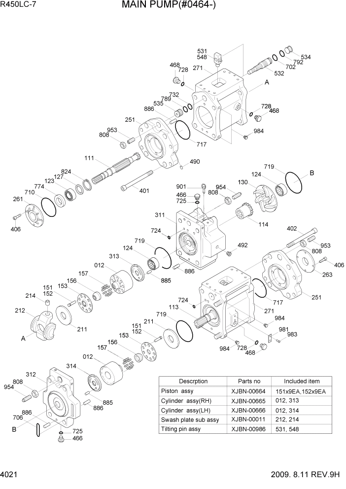 Схема запчастей Hyundai R450LC7 - PAGE 4021 MAIN PUMP(#0464-) ГИДРАВЛИЧЕСКИЕ КОМПОНЕНТЫ