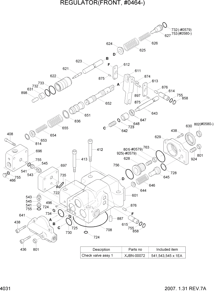 Схема запчастей Hyundai R450LC7 - PAGE 4031 REGULATOR(FRONT, #0464-) ГИДРАВЛИЧЕСКИЕ КОМПОНЕНТЫ