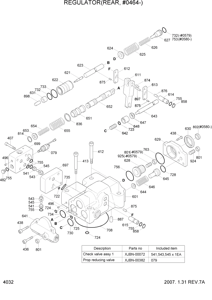 Схема запчастей Hyundai R450LC7 - PAGE 4032 REGULATOR(REAR, #0464-) ГИДРАВЛИЧЕСКИЕ КОМПОНЕНТЫ