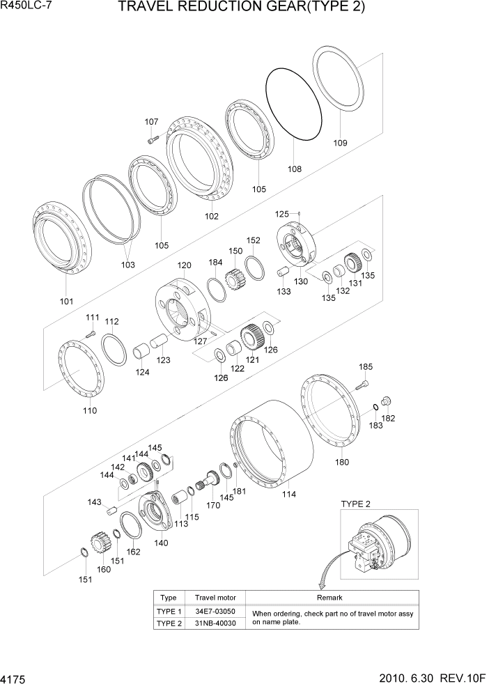 Схема запчастей Hyundai R450LC7 - PAGE 4175 TRAVEL REDUCTION GEAR(TYPE 2) ГИДРАВЛИЧЕСКИЕ КОМПОНЕНТЫ