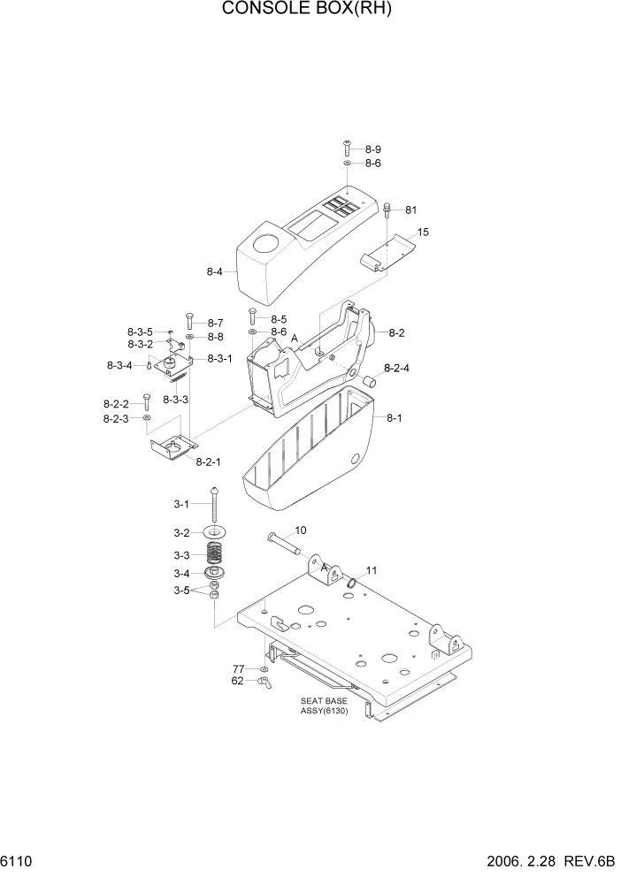 Схема запчастей Hyundai R450LC7 - PAGE 6110 CONSOLE BOX(RH) СТРУКТУРА