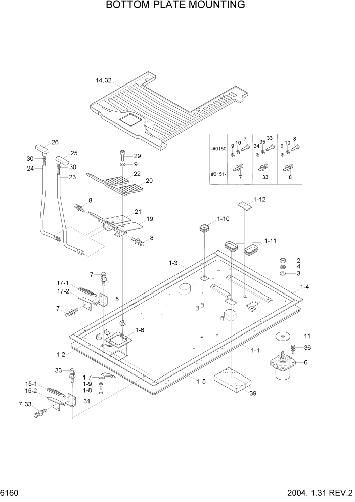 Схема запчастей Hyundai R450LC7 - PAGE 6160 BOTTOM PLATE MOUNTING СТРУКТУРА