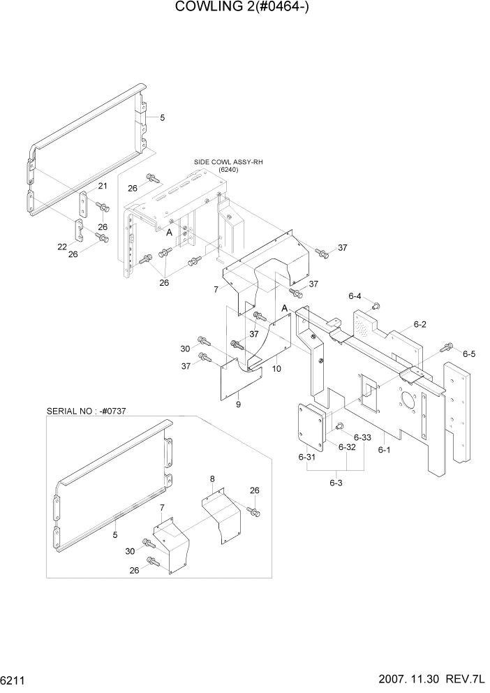 Схема запчастей Hyundai R450LC7 - PAGE 6211 COWLING 2(#0464-) СТРУКТУРА