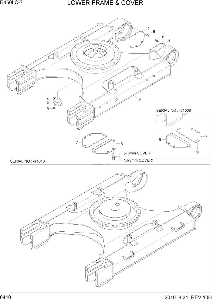 Схема запчастей Hyundai R450LC7 - PAGE 6410 LOWER FRAME & COVER СТРУКТУРА