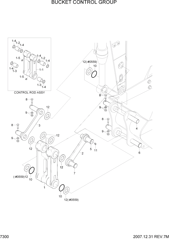 Схема запчастей Hyundai R450LC7 - PAGE 7300 BUCKET CONTROL GROUP РАБОЧЕЕ ОБОРУДОВАНИЕ