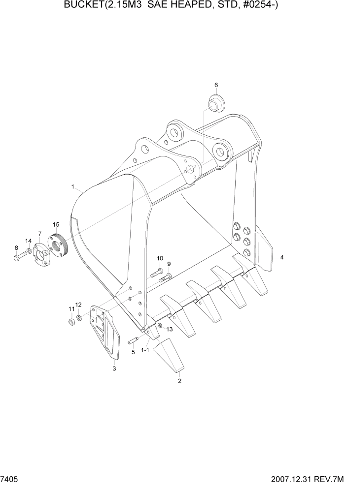 Схема запчастей Hyundai R450LC7 - PAGE 7405 BUCKET(2.15M3 SAE HEAPED, STD, #0254-) РАБОЧЕЕ ОБОРУДОВАНИЕ