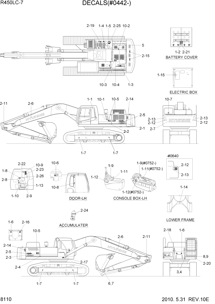 Схема запчастей Hyundai R450LC7 - PAGE 8110 DECALS(#0442-) ДРУГИЕ ЧАСТИ