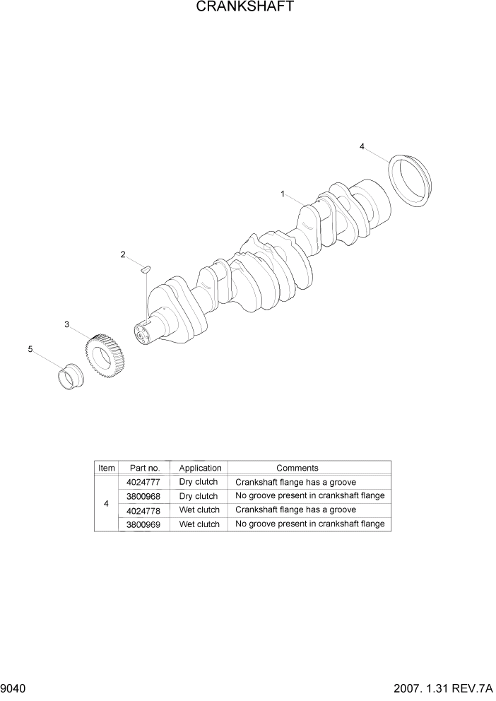 Схема запчастей Hyundai R450LC7 - PAGE 9040 CRANKSHAFT ДВИГАТЕЛЬ БАЗА
