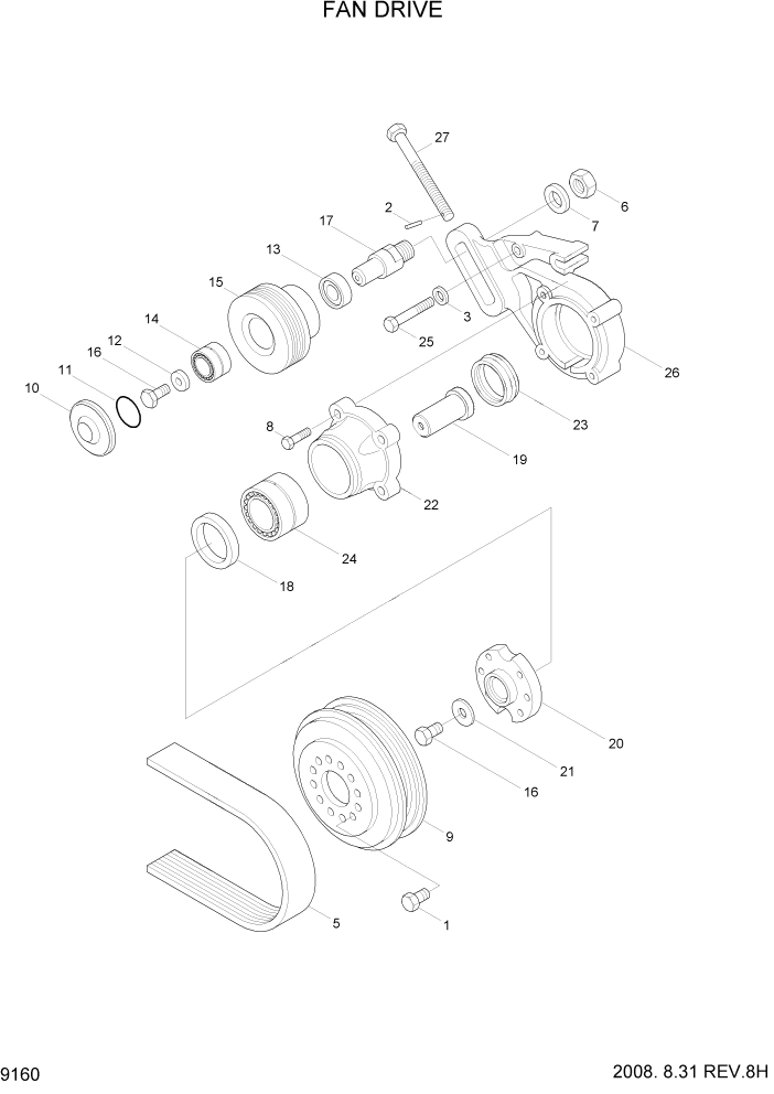 Схема запчастей Hyundai R450LC7 - PAGE 9160 FAN DRIVE ДВИГАТЕЛЬ БАЗА