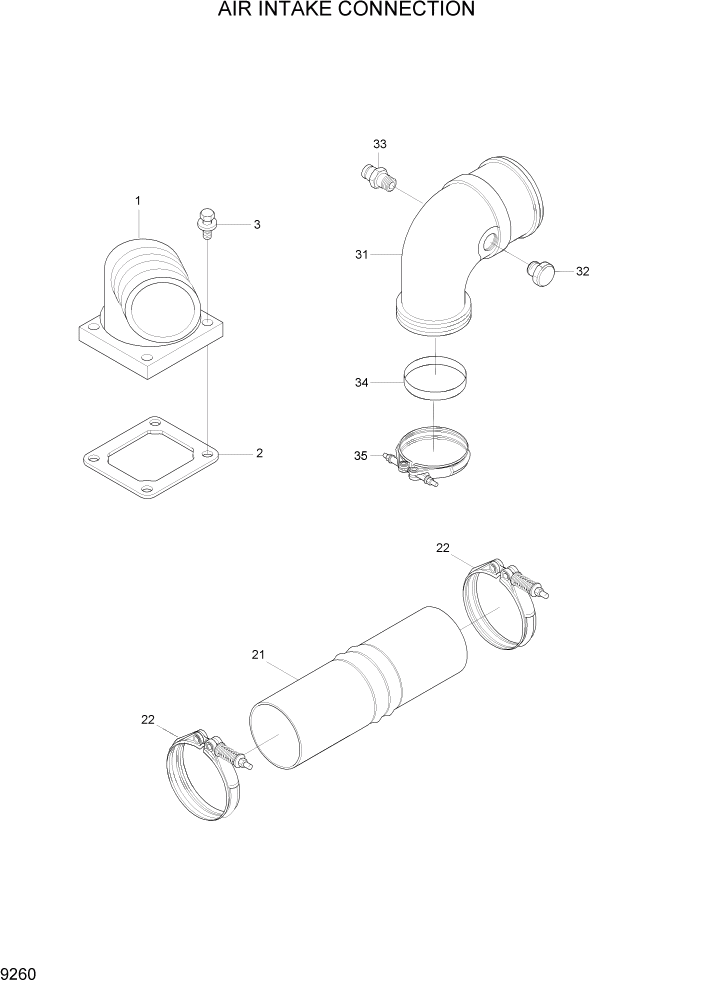 Схема запчастей Hyundai R450LC7 - PAGE 9260 AIR INTAKE CONNECTION ДВИГАТЕЛЬ БАЗА