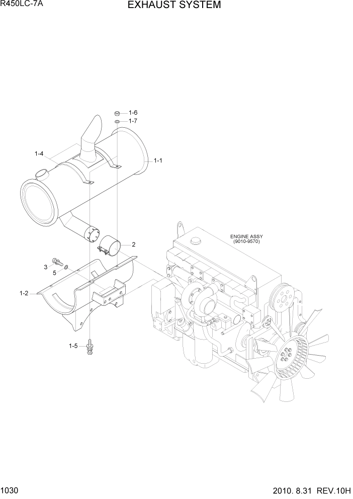 Схема запчастей Hyundai R450LC7A - PAGE 1030 EXHAUST SYSTEM СИСТЕМА ДВИГАТЕЛЯ