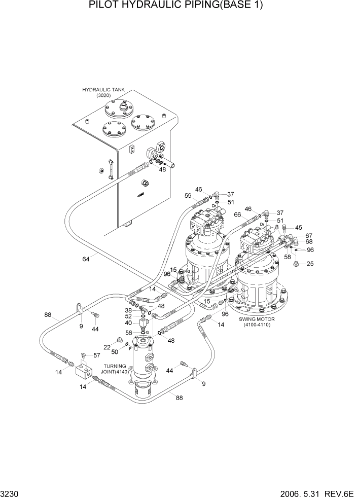 Схема запчастей Hyundai R450LC7A - PAGE 3230 PILOT HYDRAULIC PIPING(BASE 1) ГИДРАВЛИЧЕСКАЯ СИСТЕМА