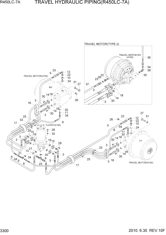 Схема запчастей Hyundai R450LC7A - PAGE 3300 TRAVEL HYDRAULIC PIPING(R450LC-7A) ГИДРАВЛИЧЕСКАЯ СИСТЕМА
