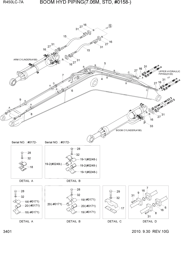 Схема запчастей Hyundai R450LC7A - PAGE 3401 BOOM HYD PIPING(7.06M, STD, #0158-) ГИДРАВЛИЧЕСКАЯ СИСТЕМА