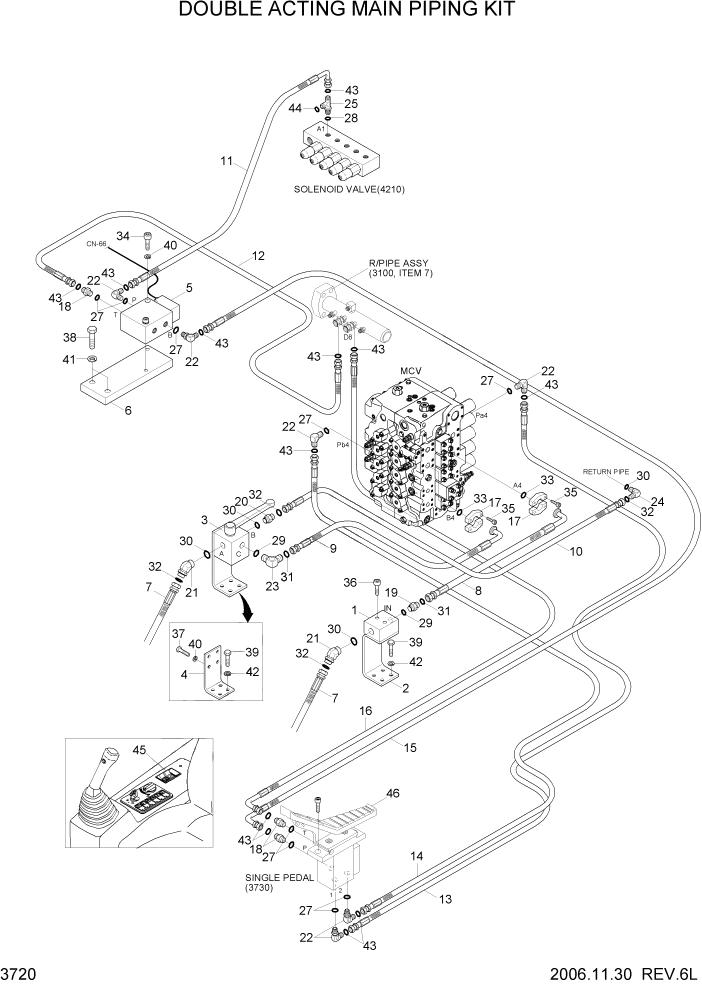 Схема запчастей Hyundai R450LC7A - PAGE 3720 DOUBLE ACTING MAIN PIPING KIT ГИДРАВЛИЧЕСКАЯ СИСТЕМА