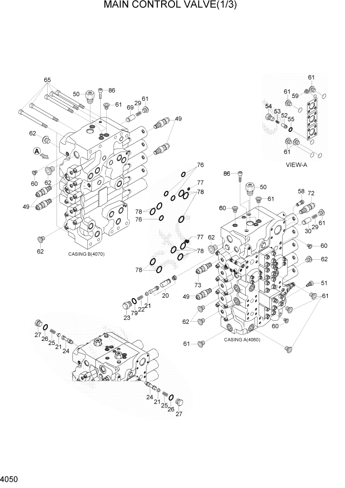 Схема запчастей Hyundai R450LC7A - PAGE 4050 MAIN CONTROL VALVE(1/3) ГИДРАВЛИЧЕСКИЕ КОМПОНЕНТЫ