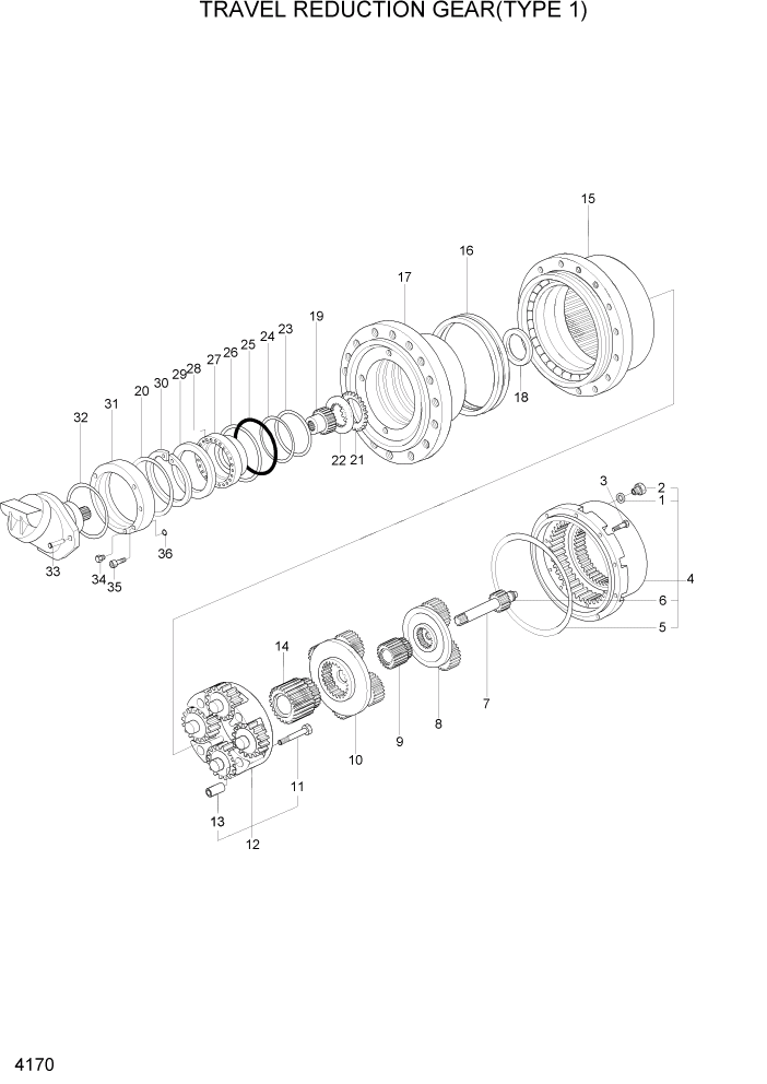 Схема запчастей Hyundai R450LC7A - PAGE 4170 TRAVEL REDUCTION GEAR(TYPE 1) ГИДРАВЛИЧЕСКИЕ КОМПОНЕНТЫ