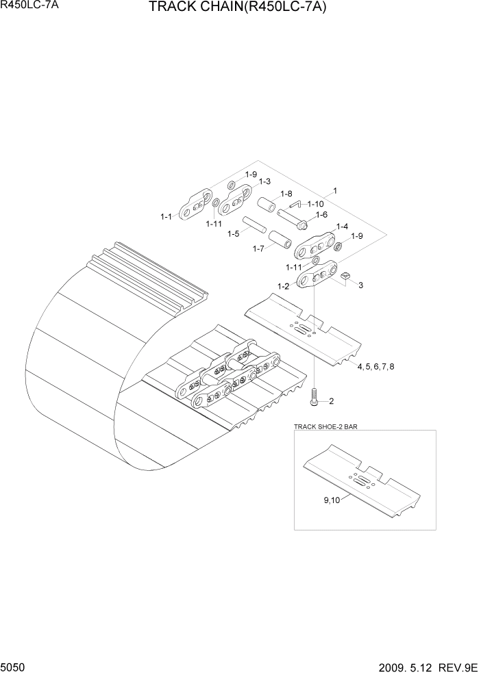 Схема запчастей Hyundai R450LC7A - PAGE 5050 TRACK CHAIN(R450LC-7A) ХОДОВАЯ ЧАСТЬ