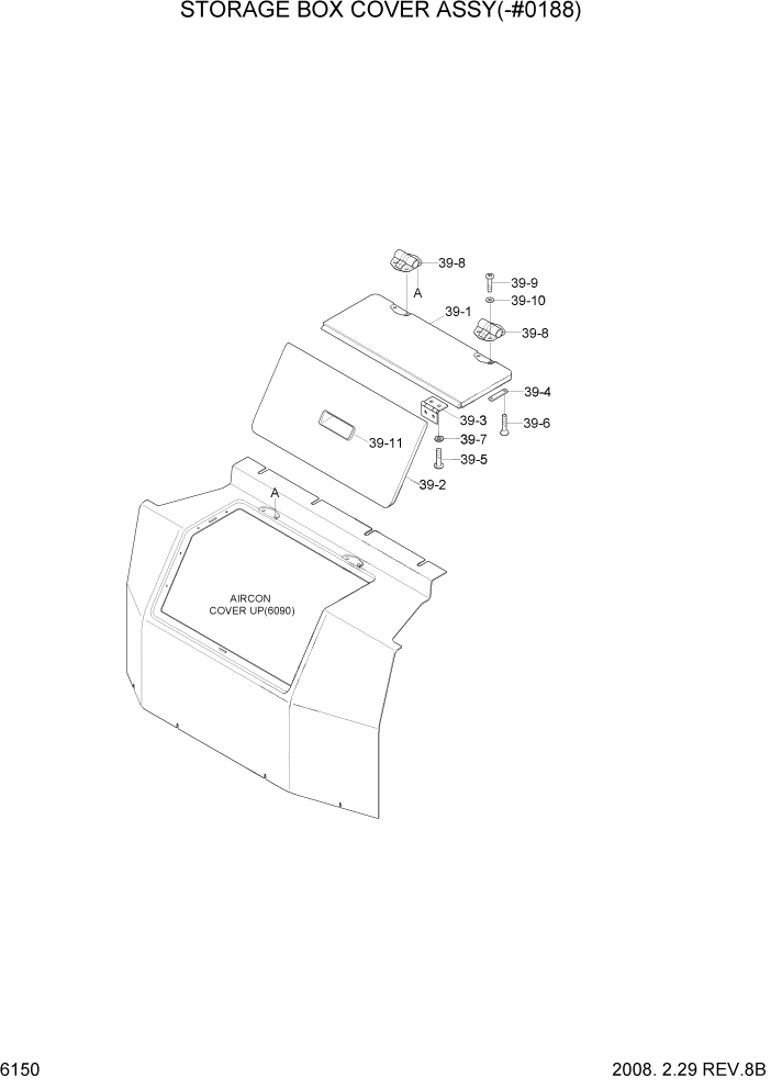 Схема запчастей Hyundai R450LC7A - PAGE 6150 STORAGE BOX COVER ASSY(-#0188) СТРУКТУРА