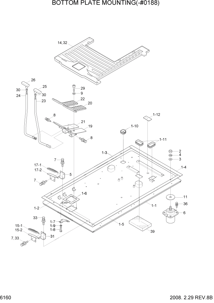 Схема запчастей Hyundai R450LC7A - PAGE 6160 BOTTOM PLATE MOUNTING(-#0188) СТРУКТУРА