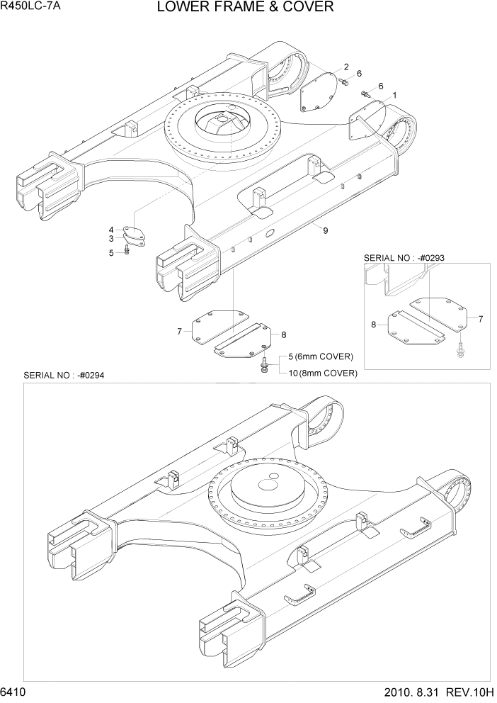 Схема запчастей Hyundai R450LC7A - PAGE 6410 LOWER FRAME & COVER СТРУКТУРА