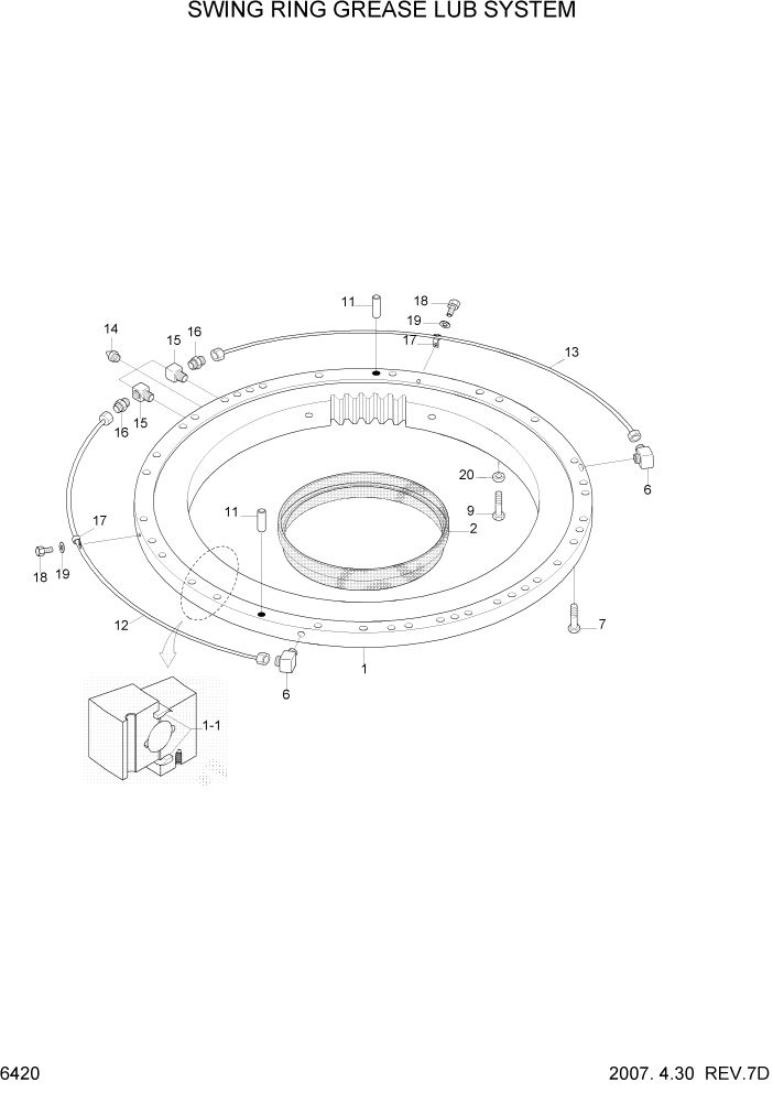 Схема запчастей Hyundai R450LC7A - PAGE 6420 SWING RING GREASE LUB SYSTEM СТРУКТУРА