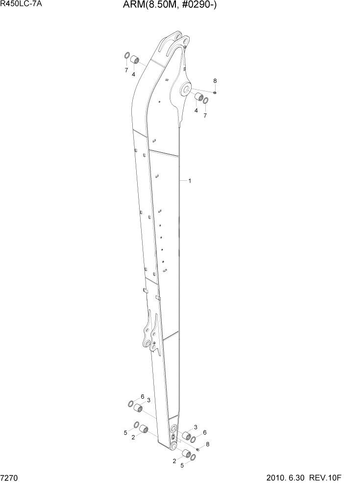 Схема запчастей Hyundai R450LC7A - PAGE 7270 ARM(8.50M, #0290-) РАБОЧЕЕ ОБОРУДОВАНИЕ