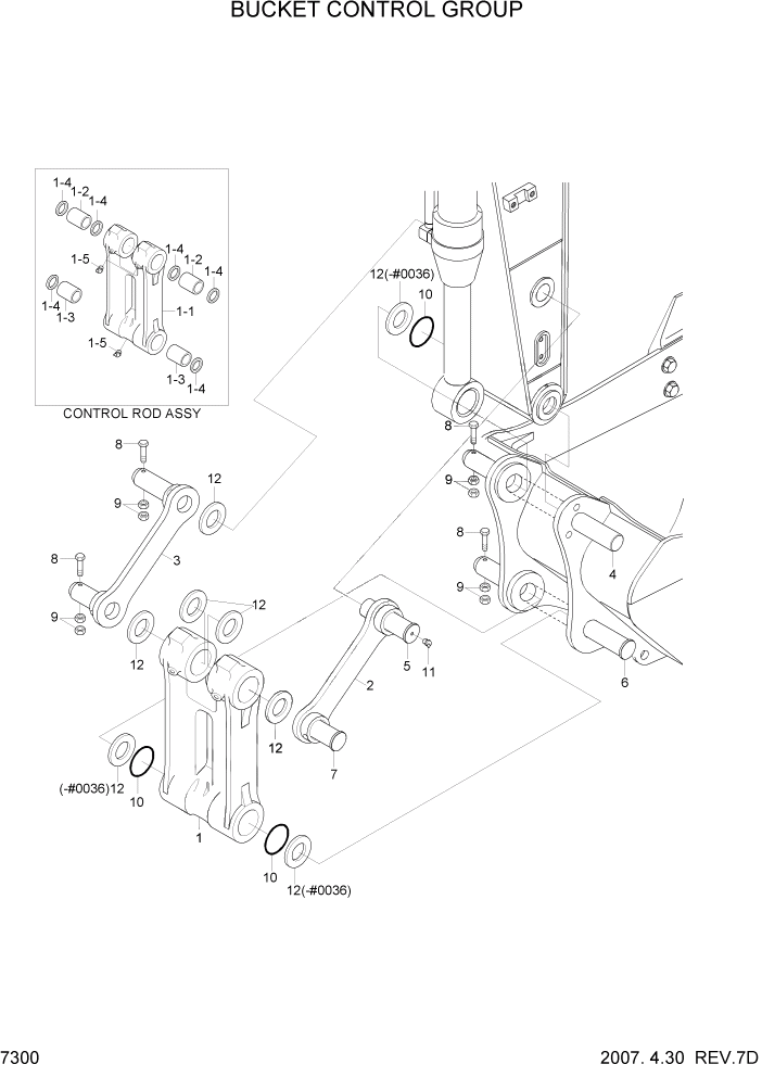 Схема запчастей Hyundai R450LC7A - PAGE 7300 BUCKET CONTROL GROUP РАБОЧЕЕ ОБОРУДОВАНИЕ