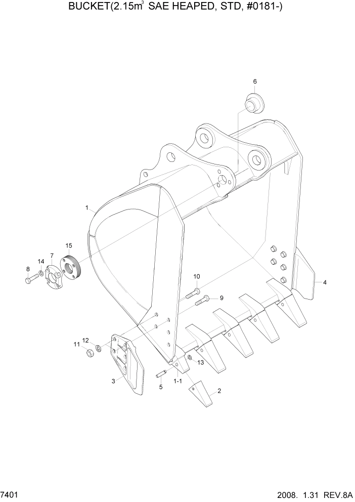 Схема запчастей Hyundai R450LC7A - PAGE 7401 BUCKET(2.15M3 SAE HEAPED, STD, #0181-) РАБОЧЕЕ ОБОРУДОВАНИЕ