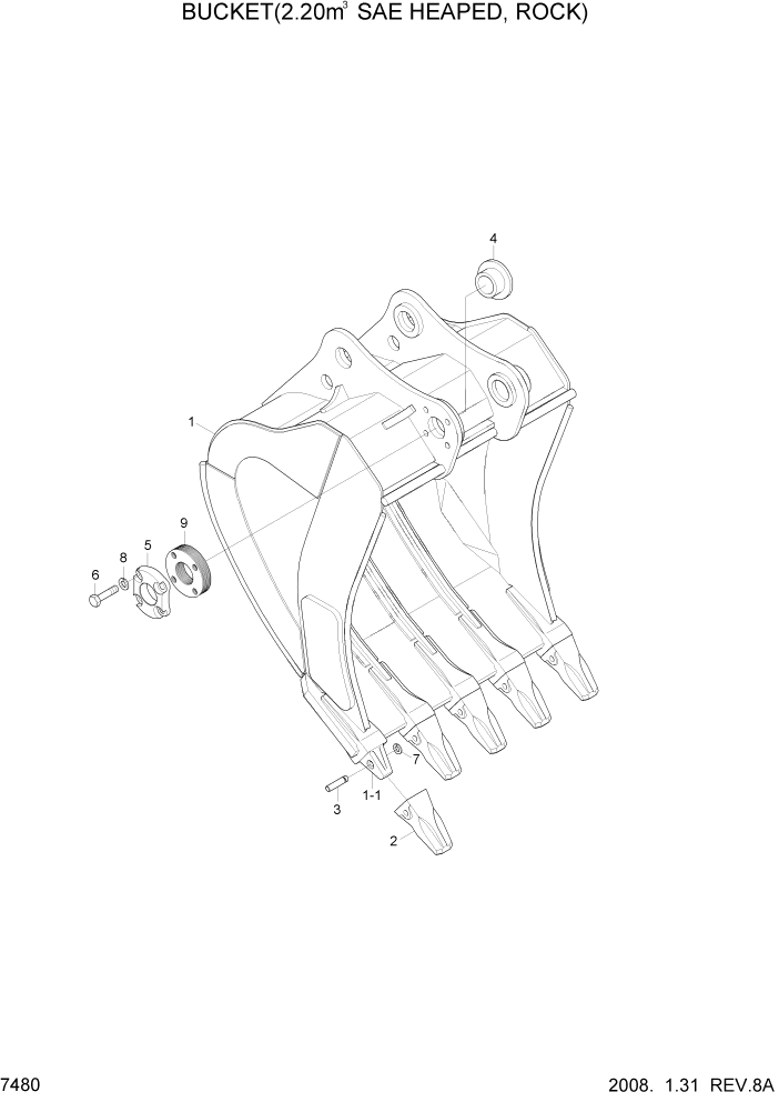 Схема запчастей Hyundai R450LC7A - PAGE 7480 BUCKET(2.20M3 SAE HEAPED, ROCK) РАБОЧЕЕ ОБОРУДОВАНИЕ