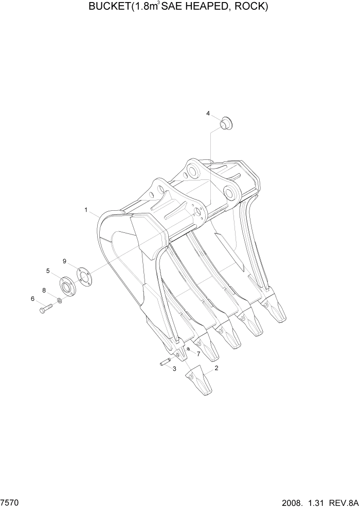 Схема запчастей Hyundai R450LC7A - PAGE 7570 BUCKET(1.8M3 SAE HEAPED, ROCK) РАБОЧЕЕ ОБОРУДОВАНИЕ