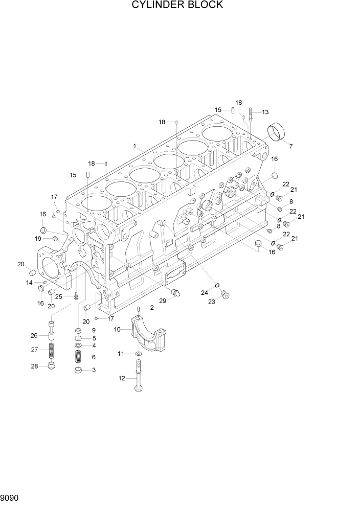 Схема запчастей Hyundai R450LC7A - PAGE 9090 CYLINDER BLOCK ДВИГАТЕЛЬ БАЗА