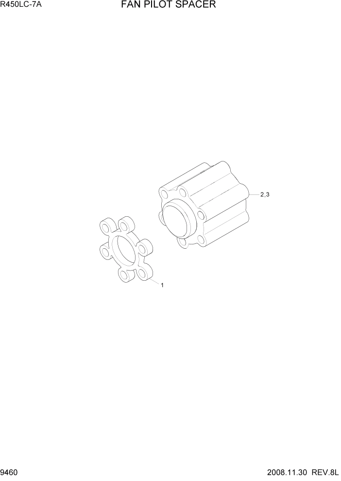 Схема запчастей Hyundai R450LC7A - PAGE 9460 FAN PILOT SPACER ДВИГАТЕЛЬ БАЗА