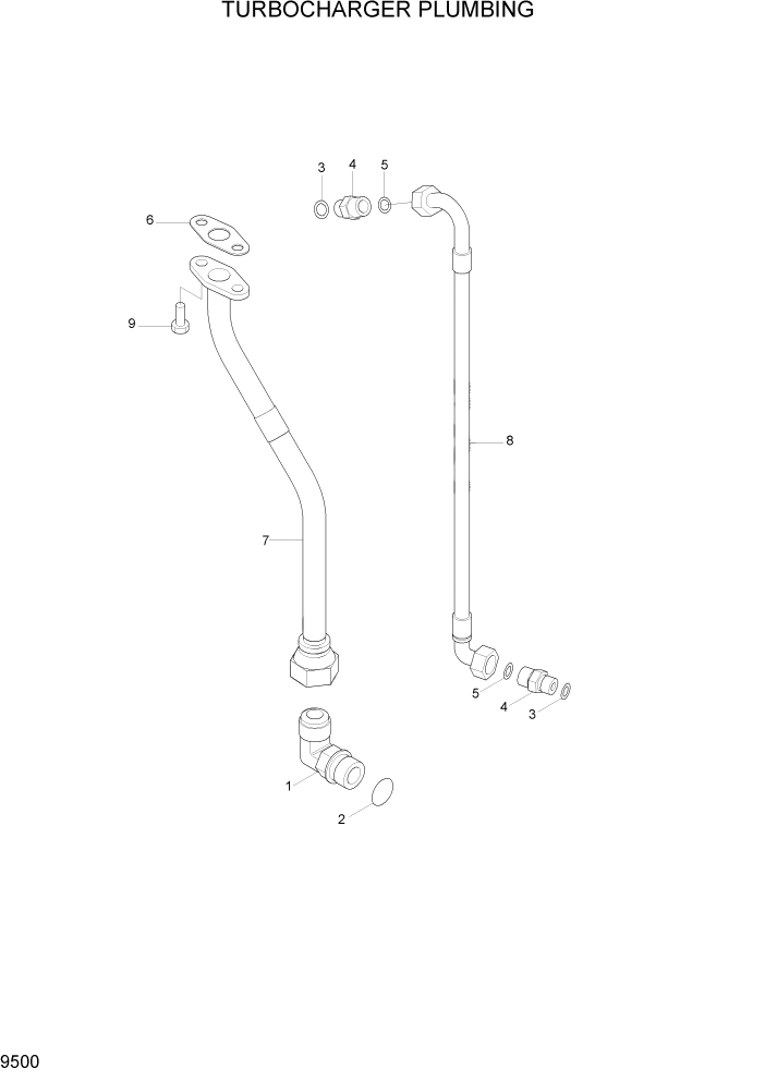 Схема запчастей Hyundai R450LC7A - PAGE 9500 TURBOCHARGER PLUMBING ДВИГАТЕЛЬ БАЗА