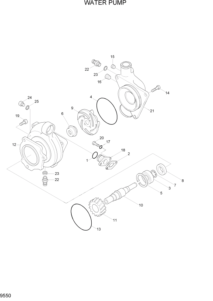 Схема запчастей Hyundai R450LC7A - PAGE 9550 WATER PUMP ДВИГАТЕЛЬ БАЗА