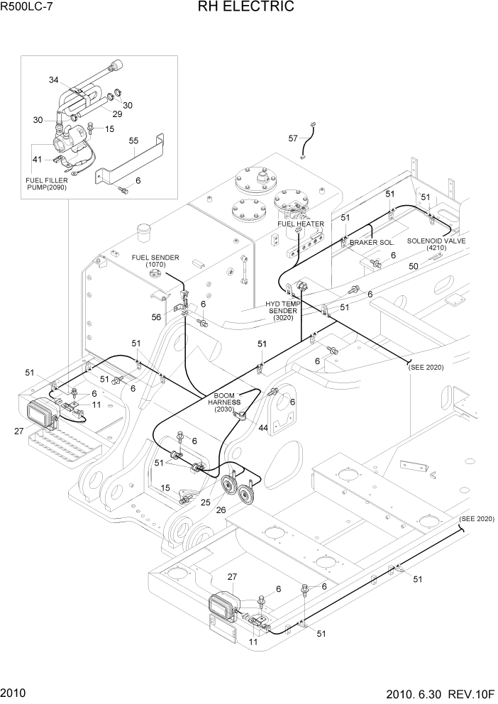 Схема запчастей Hyundai R500LC7 - PAGE 2010 RH ELECTRIC ЭЛЕКТРИЧЕСКАЯ СИСТЕМА