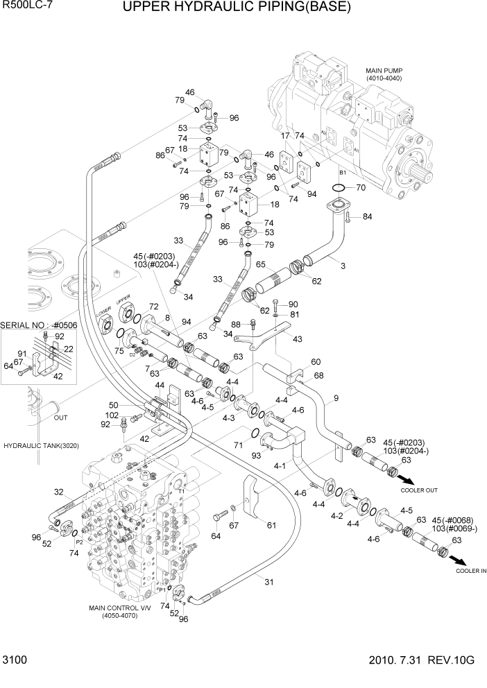 Схема запчастей Hyundai R500LC7 - PAGE 3100 UPPER HYDRAULIC PIPING(BASE) ГИДРАВЛИЧЕСКАЯ СИСТЕМА