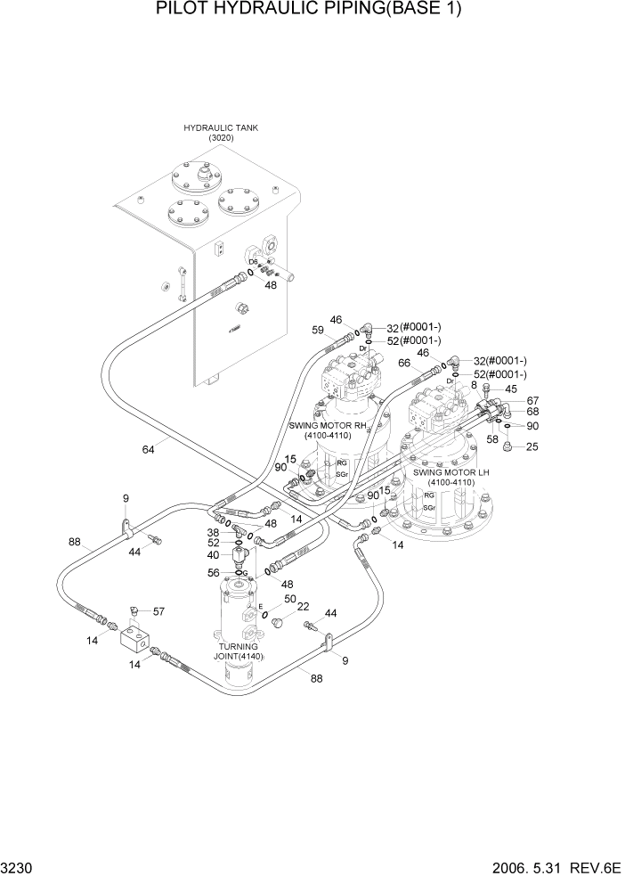 Схема запчастей Hyundai R500LC7 - PAGE 3230 PILOT HYDRAULIC PIPING(BASE 1) ГИДРАВЛИЧЕСКАЯ СИСТЕМА