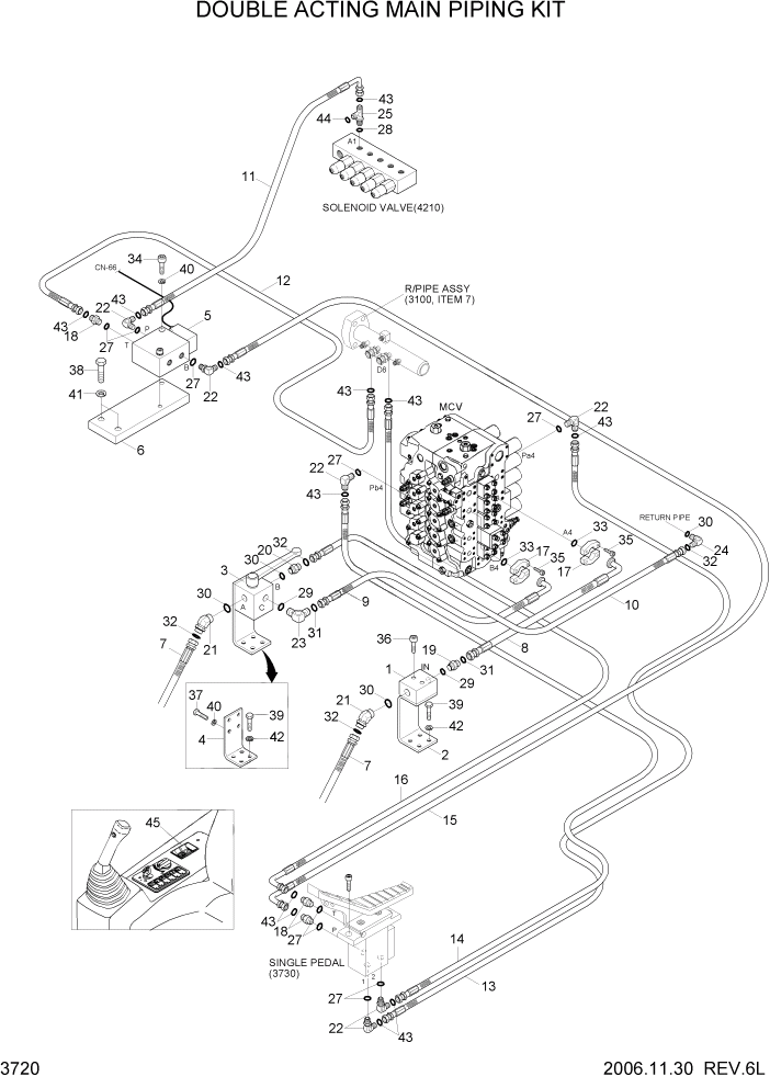 Схема запчастей Hyundai R500LC7 - PAGE 3720 DOUBLE ACTING MAIN PIPING KIT ГИДРАВЛИЧЕСКАЯ СИСТЕМА