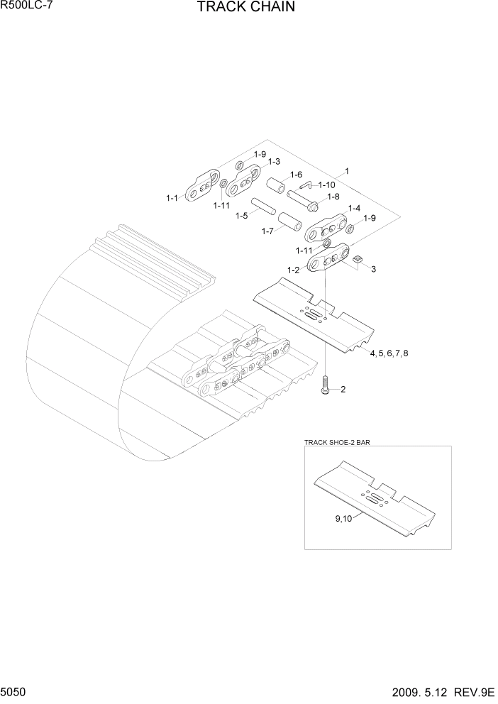 Схема запчастей Hyundai R500LC7 - PAGE 5050 TRACK CHAIN ХОДОВАЯ ЧАСТЬ